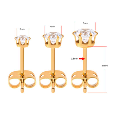 Gold 6-Prong Set Butterfly Back Earrings