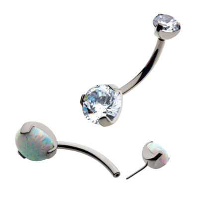 Prong Set Round Synthetic Opal Detachable Navel Curve