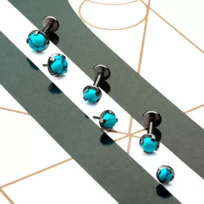 Titanium Threadless Synthetic Turquoise Tops