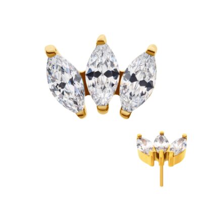 Titanium Threadless with Prong Set Marquise CZ 3-Cluster Top