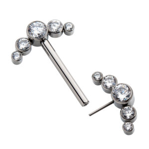 Threadless Nipple Barbell with Bezel Set CZ 5-Cluster Ends