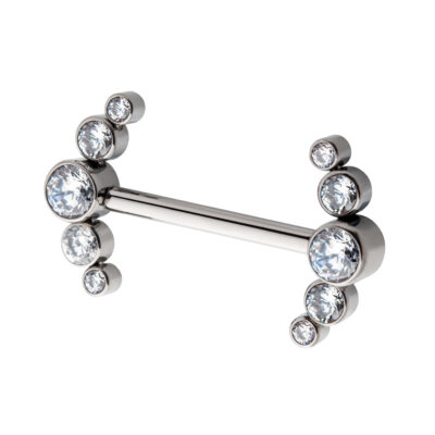 Threadless Nipple Barbell with Bezel Set CZ 5-Cluster Ends